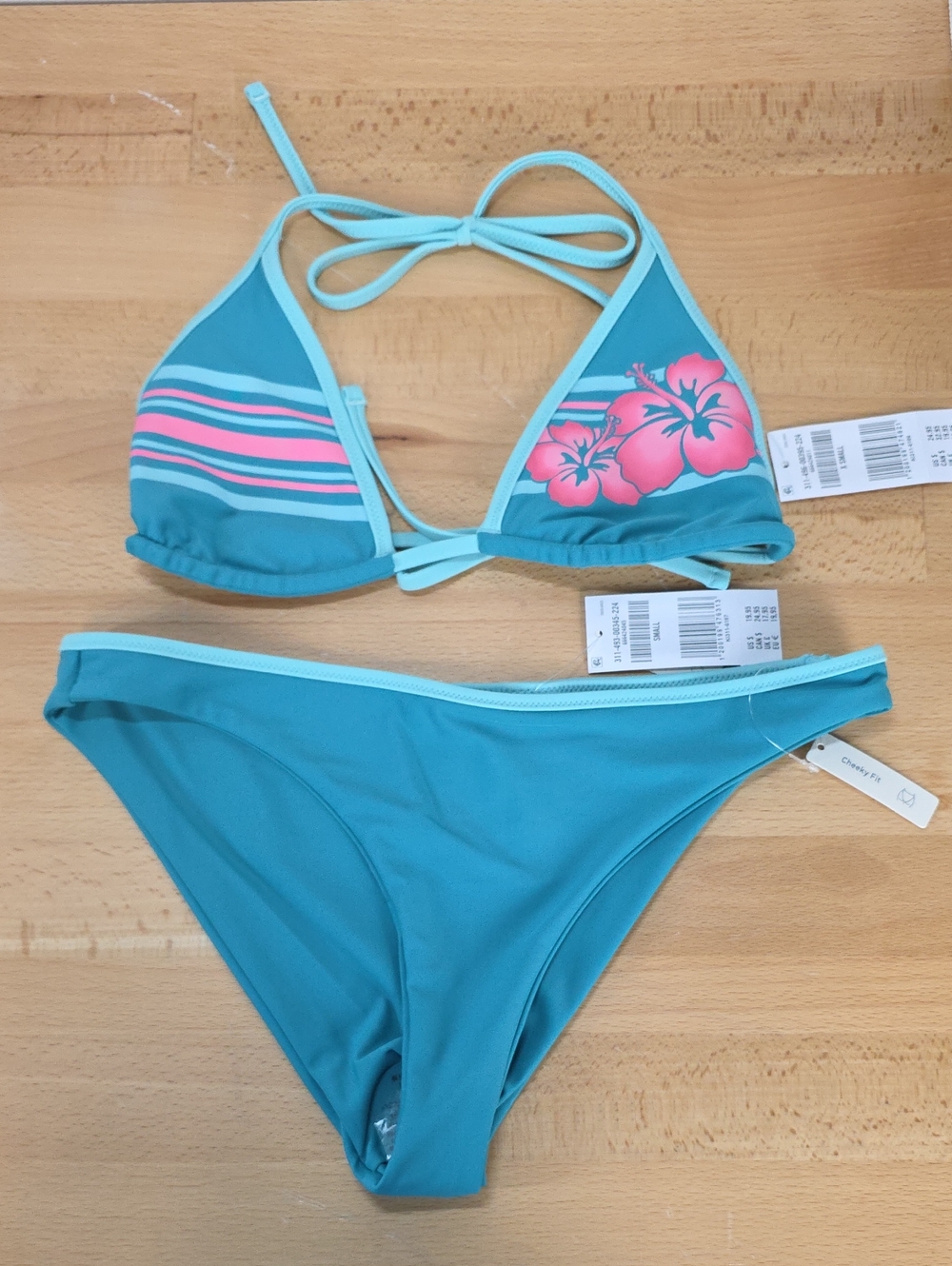 Hollister Turquoise Floral Triangle Bikini Set - Women Swim XS Top Small B